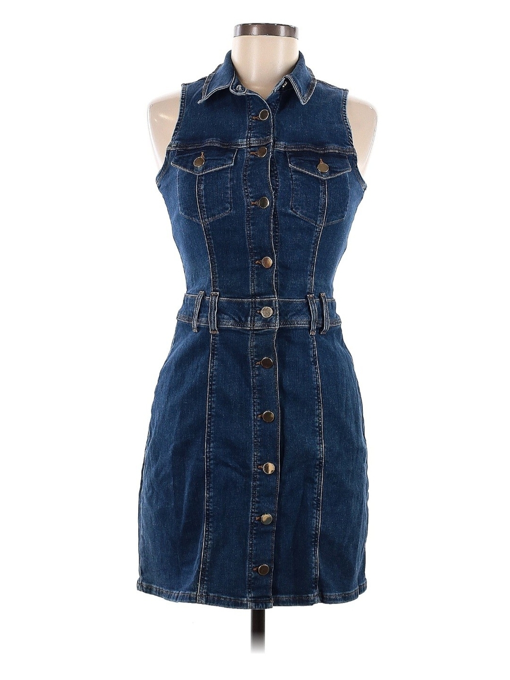 River Island Dark Blue Denim Button-Front Mini Dress - Picture 1 of 4